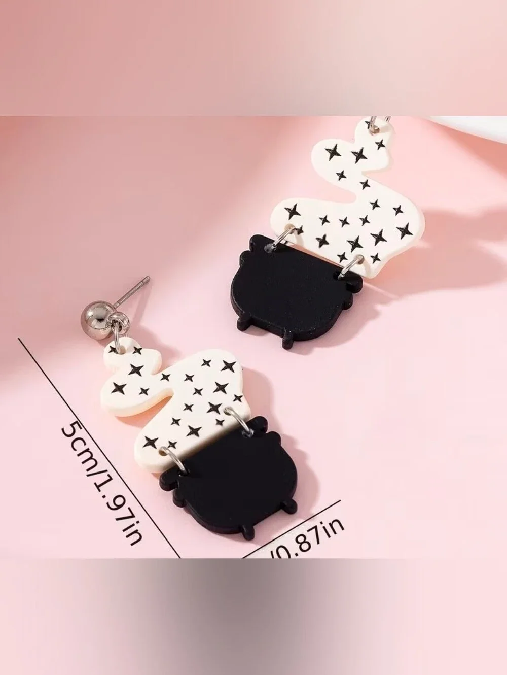 $8 Each Or Bundle 5/$20 Black Cauldron & White Star Smoke Dangle Earrings